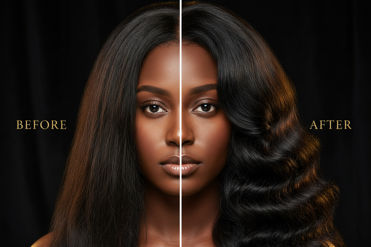 Before & After – Black Woman Relaxed Hair